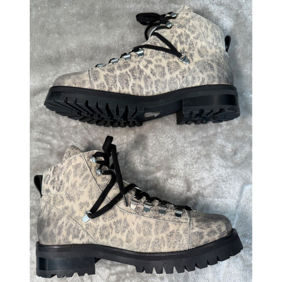 All Saints Franka Gray Leopard Print Suede Leather Hiker Boots Womens EU 41 NEW - Picture 2 of 7